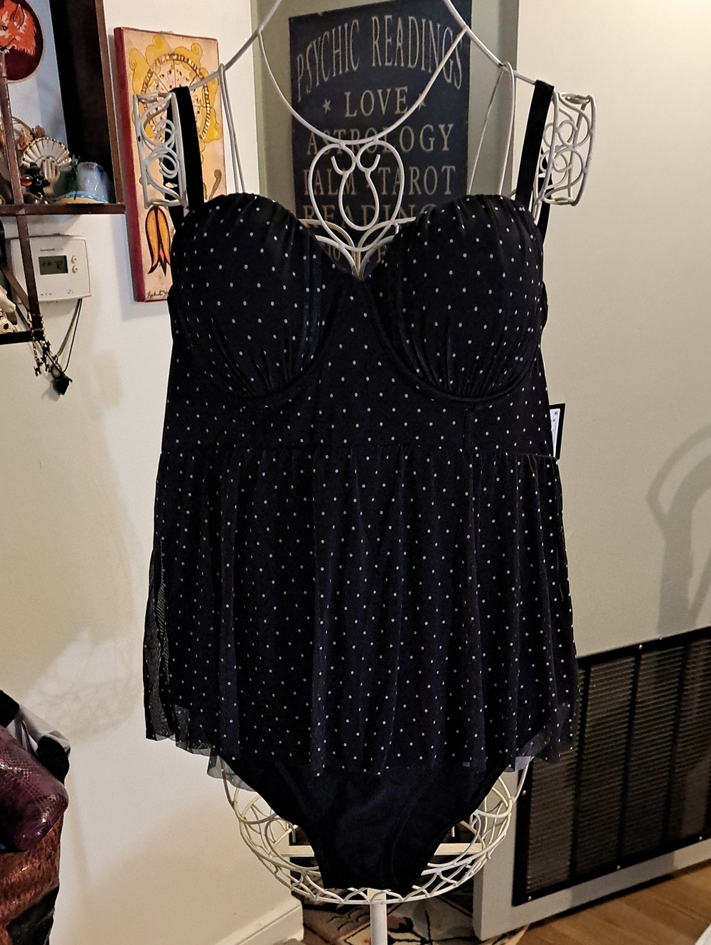 Torrid NWT Black Polka Dot Swimdress Suit, 2X D-DD